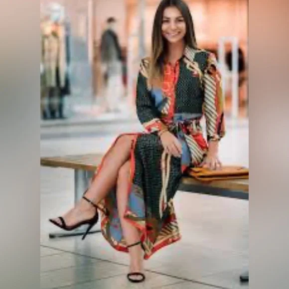 Zara scarf chain print dress. Size L - Picture 7 of 8